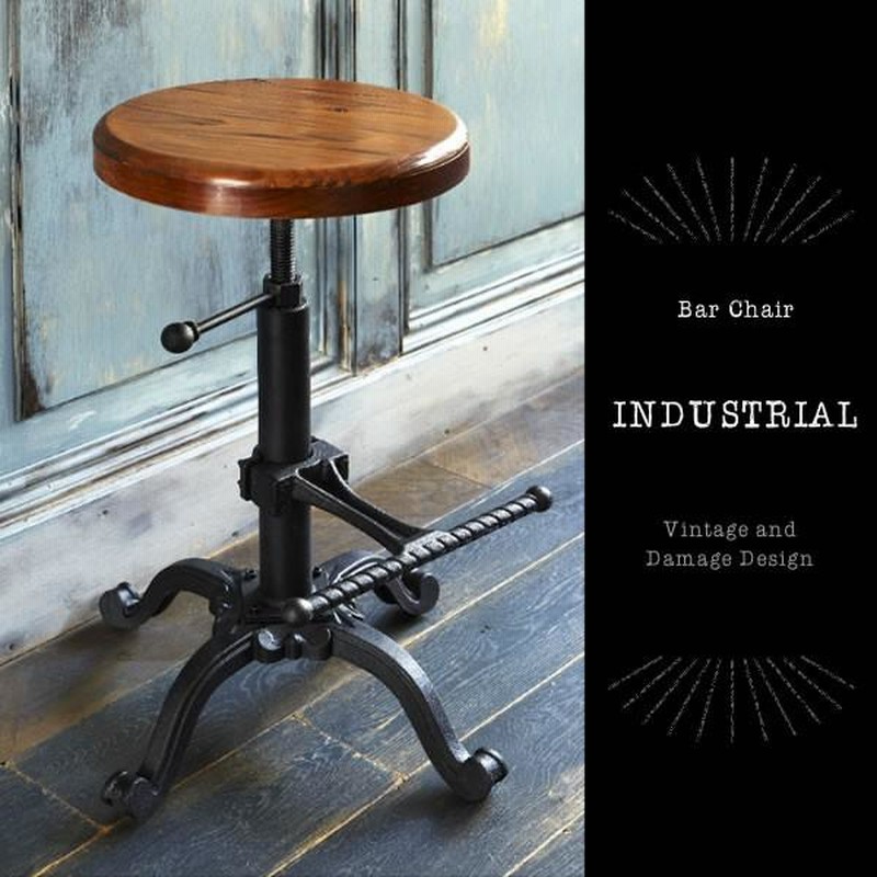木製 スツール アイアン脚 ビンテージ インダストリアル 回転椅子