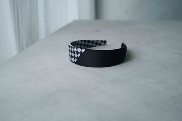 古董領帶改造手工髮箍-菱格紋-黑白-領巾髮箍組