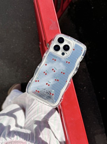 Cherries in blue stripe波浪邊框鏡面手機殼