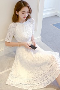 結婚式 服装 40代 女性 お嬢様風ワンピース お嬢様 刺繍 フリルワンピース シースルー ワンピース 総レース 5部袖 肩フリルワンピース 通販 Lineポイント最大1 0 Get Lineショッピング