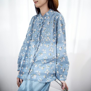 文藝藍色印花襯衫837701