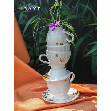joyye愛麗絲陶瓷創意花瓶擺件咖啡茶具蛋糕盤一壺一杯茶具禮盒