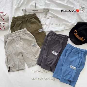 🌈✨mix1001彈性口裝飾縮繩造型短褲✨兒童立體口袋標籤短褲5-17