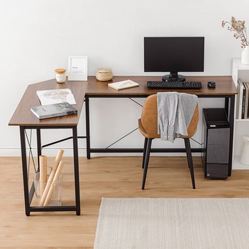 樂嫚妮 簡約L型桌/轉角工作書桌/辦公桌-棕色