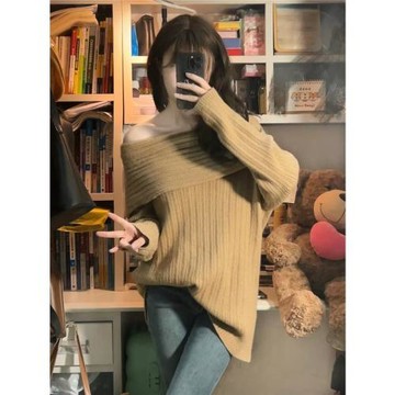 白色一字肩毛衣女秋冬季2022新款打底衫慵懶風設計感性感露肩上衣