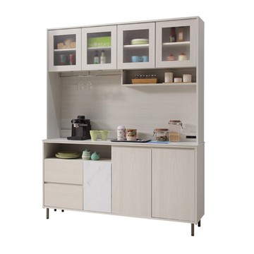 文創集 奧蘭雙色5.3尺岩板高餐櫃組合-160x40x201cm免組