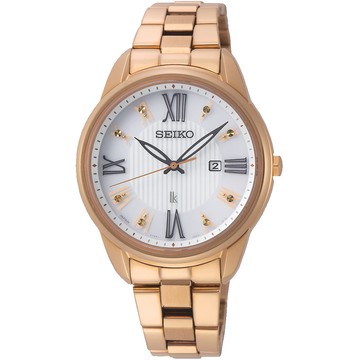 SEIKO 精工 LUKIA 廣告款太陽能經典羅馬時尚腕錶/玫瑰金/33mm (V137-0DC0K/SUT364J1)