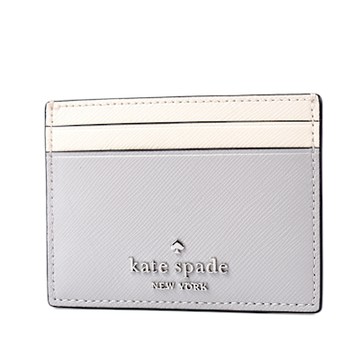 KATE SPADE Madison十字紋防刮拚色名片夾-灰/白