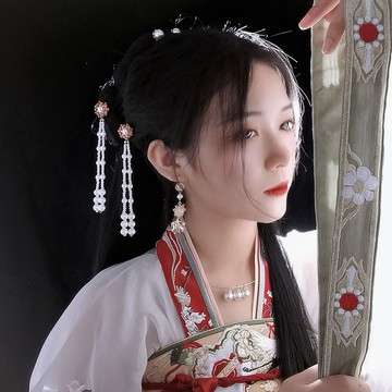 念念桃花曼云珍珠蓮花小U釵流蘇發釵明制唐風漢服發飾旗袍頭飾