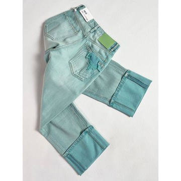 flower花匣子59698寬松高腰綠色破洞卷褲腳9分牛仔褲女大碼直筒褲