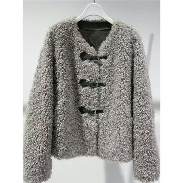 MM麥麥2025秋冬新款休閑寬松短款皮毛一體羊羔毛外套女4FA211451