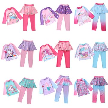 2023新兒童泳衣女童分體泳衣獨角獸美人魚長袖泳裝小中大童游泳衣