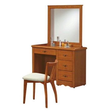 文創集 秋意濃實木3.4尺固定式鏡面鏡台組合(含化妝椅)-101x45x159cm免組