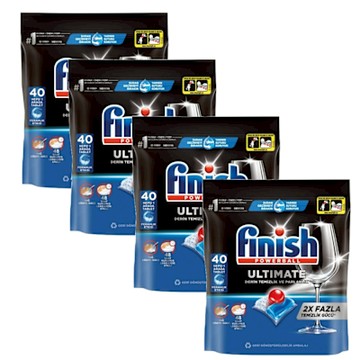 FINISH量子極淨洗碗凝球全效合一洗碗塊洗滌球洗碗錠4包組共160入洗碗機配件FINISH-ULTIMATE-4