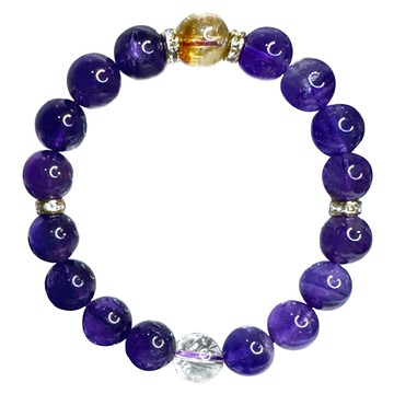 大紅大紫手珠 紫水晶 + 黃水晶 + 白水晶  款式隨機  1個  紫水晶 + 黃水晶 + 白水晶-款式隨機