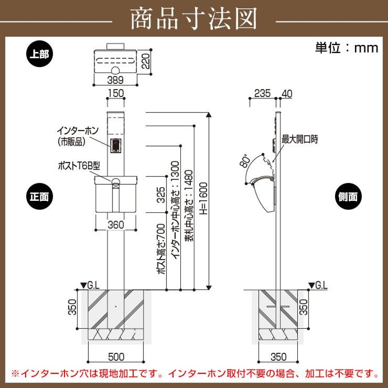 門柱 機能ポール YKKap ルシアス ポストユニット HD03型 照明なし本体