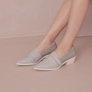 蒙德里安幾何-魔鬼粘穿脫尖頭粗跟鞋-灰色