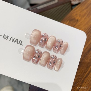 🎀純手工穿戴甲🎀春桃手工貓眼光療美甲手工指甲貼片 可拆卸純手工穿戴甲成品顯白新年美甲貼片顯白美甲片高級感穿戴甲 6NLE