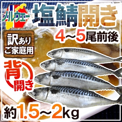 ノルウェー 塩鯖開き 訳あり 4-5尾前後 約1.5-2kg 背開き 塩サバ（冷凍便）