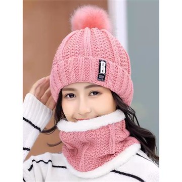 可愛女士秋冬季騎車加絨毛線帽子