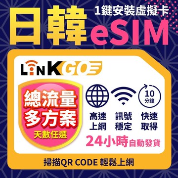 【LinkGO】日韓eSIM 1~3天多組合 每日流量 5G/4G高速 多電信 日本  東京 大阪 首爾 釜山 濟州島
