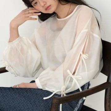 ［SUMI選物］Bab 透膚上衣 防曬罩衫 Bab 綠色 日系上衣 唯美綁帶透膚上衣 綁帶襯衫 設計感上衣 日系穿搭