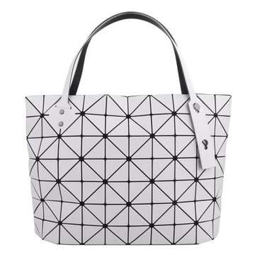 ISSEY MIYAKE 三宅一生 BAOBAO 搖滾幾何方格7x10皮質拉鍊托特包(霧淺灰)-慈濟