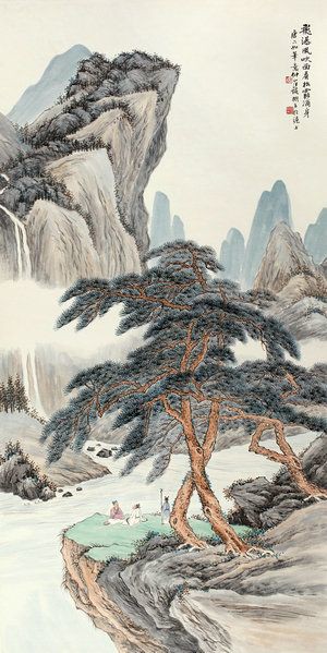 汪琨(1877-1946) 松下論道圖30-60厘米 中國畫 復制微噴畫心