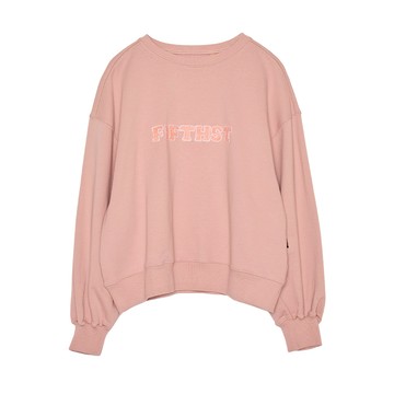 5th STREET｜女裝｜毛巾繡寬版長袖T恤｜淺灰桔