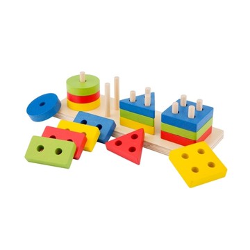 New Classic Toys 幼幼幾何形狀堆疊玩具 Set  荷蘭木玩品牌 天然木材與無毒塗料 精緻擬真呈現學習生活知識與應用  12+ Months  1組  17pcs