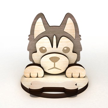 【DOGIS】哈士奇隊長 木製手機座/集線夾 | 客製化名片座 桌面收納 專屬訂製 交換禮物