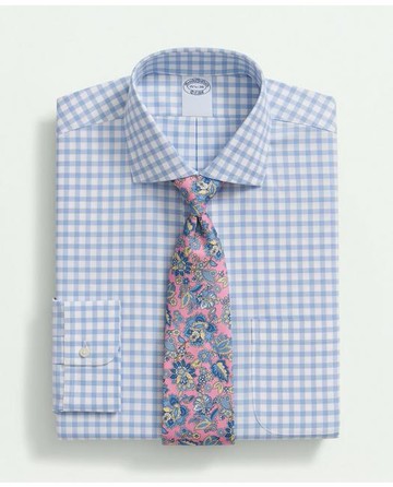 Brooks Brothers Men's Stretch Supima Cotton Non-Iron Royal Oxford English Collar, Gingham Dress Shirt | Blue | Size 16 34