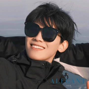 【ALEGANT】極簡時尚獵鷹黑TR90方框偏光墨鏡/UV400太陽眼鏡