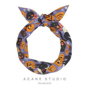 ACANE 萬圣節紫底橘色南瓜黑貓個性搞怪卡通可愛暗黑節日寬發帶箍