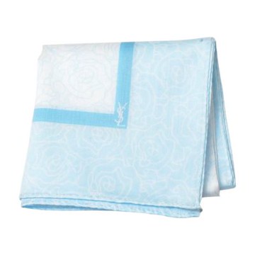 YSL Yves Saint Laurent 淺藍暗紋玫瑰字母LOGO帕領巾(51CM)