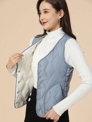 秋冬修身輕薄羽絨棉馬夾女通勤加絨保暖加厚打底背心短款內穿