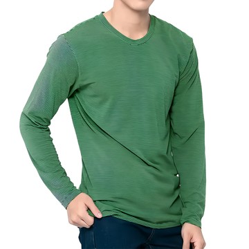 GIAT 吉亞特 男款捍溫吸濕發熱衣 圓領 綠條 XXL