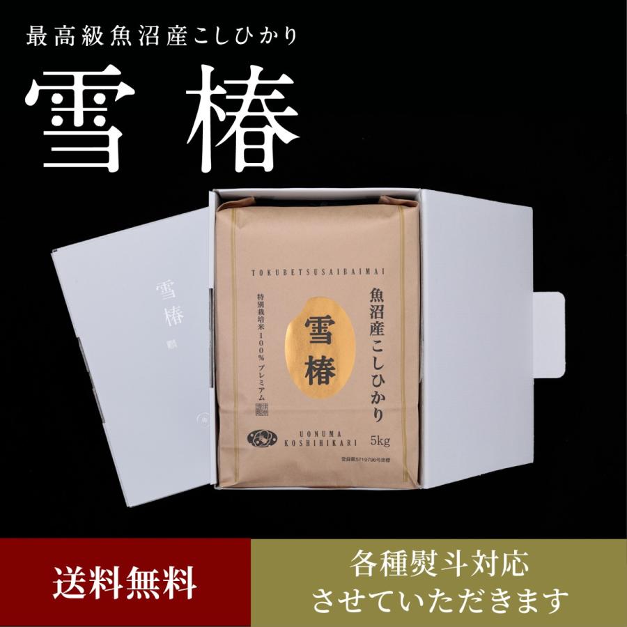 米 ギフト 令和5年産 魚沼産コシヒカリ「雪椿」 特別栽培米 （5kg×1袋）化粧箱入り（白地）最高級米 内祝い 結婚内祝い 新築祝い 還暦祝い 送料無料 熨斗対応