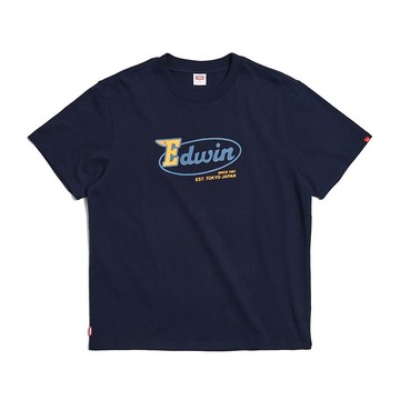 EDWIN 超重磅LOGO短袖T恤-男款 (丈青色) #上衣