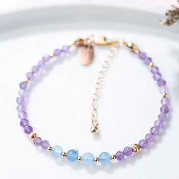 紫水晶海藍寶極細14K包金手鍊 | 二月誕生石14KGF | 生日禮物