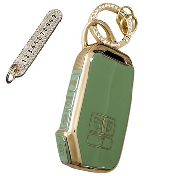 AB 起亞汽車相容 高級TPU鑰匙殼 + 號碼鑰匙圈  橄欖綠  AK-08