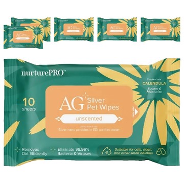 Nurture PRO 天然密碼 銀離子寵物濕紙巾 隨身包 20 x 15cm 原味無香 寵物用  10張  6包