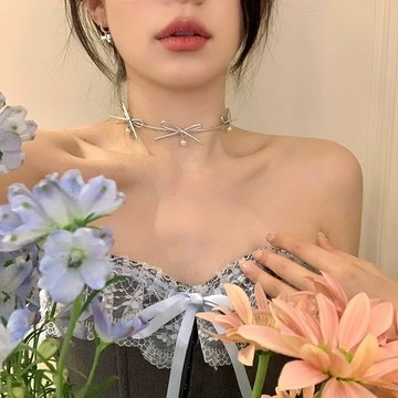 Miracle star ✨pu皮珍珠蝴蝶結頸鍊choker 高級感輕奢小眾鎖骨鏈 項鍊