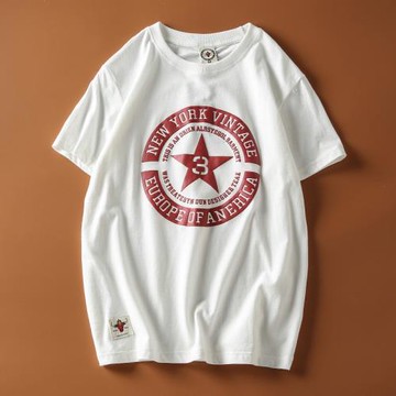 阿美咔嘰風！客供水洗全棉 發泡字母印花男圓領休閑短袖T恤半袖潮