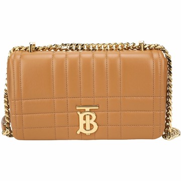 BURBERRY 巴寶莉  Lola 小款 TB字母絎縫羔羊皮翻蓋斜背包(暖赤褐棕)