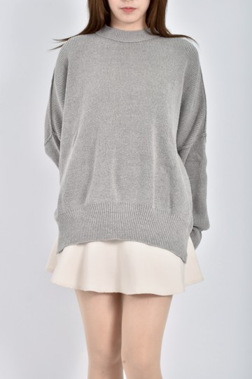 (F) free people質感棉質針織素面落肩灰色毛衣