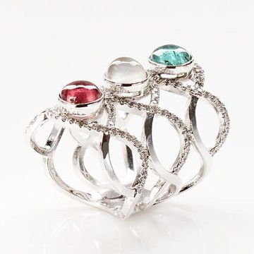 【寶石方塊】天然碧璽戒指-925純銀飾-盈盈佇立