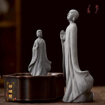 【祥瑞阁】限时下杀 青砂石無相佛小擺件 仿真景觀僧 花卉園藝盆景假山微景觀造景 佛陀人物小擺設 青砂石 禪意擺件 小沙彌