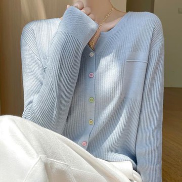 預購BRIGA BNnsy83-203設計師精紡羊毛針織領氣質修身薄毛衣外套