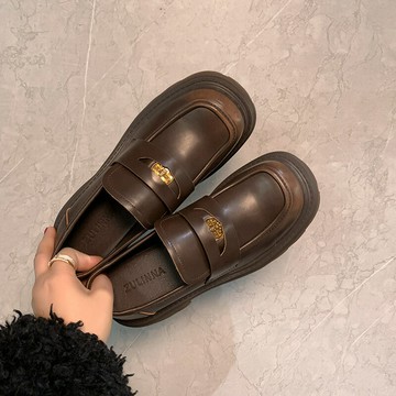 2024新款樂福鞋女鞋英倫風松糕厚底單鞋休閑復古擦色一腳蹬小皮鞋